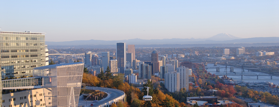 A view of the OHSU campus and Tram
