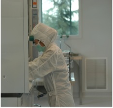 CRM employee uses clean room facility