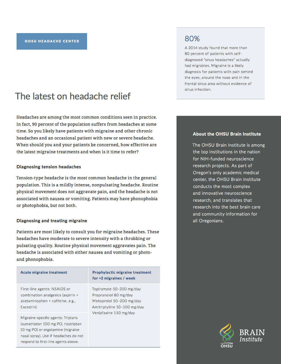OHSU headache guide for providers