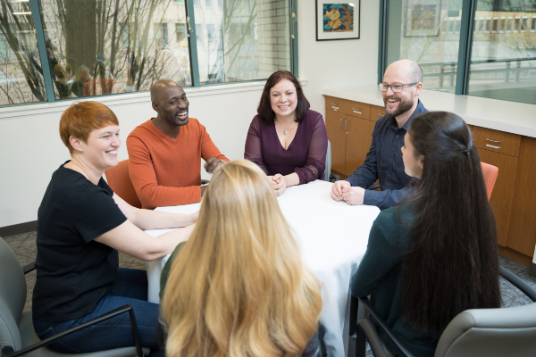 Type 1 diabetes support group-people sitting in a circle talking