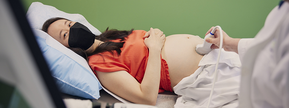 An OHSU patient sees her baby on the monitor during an ultrasound exam.