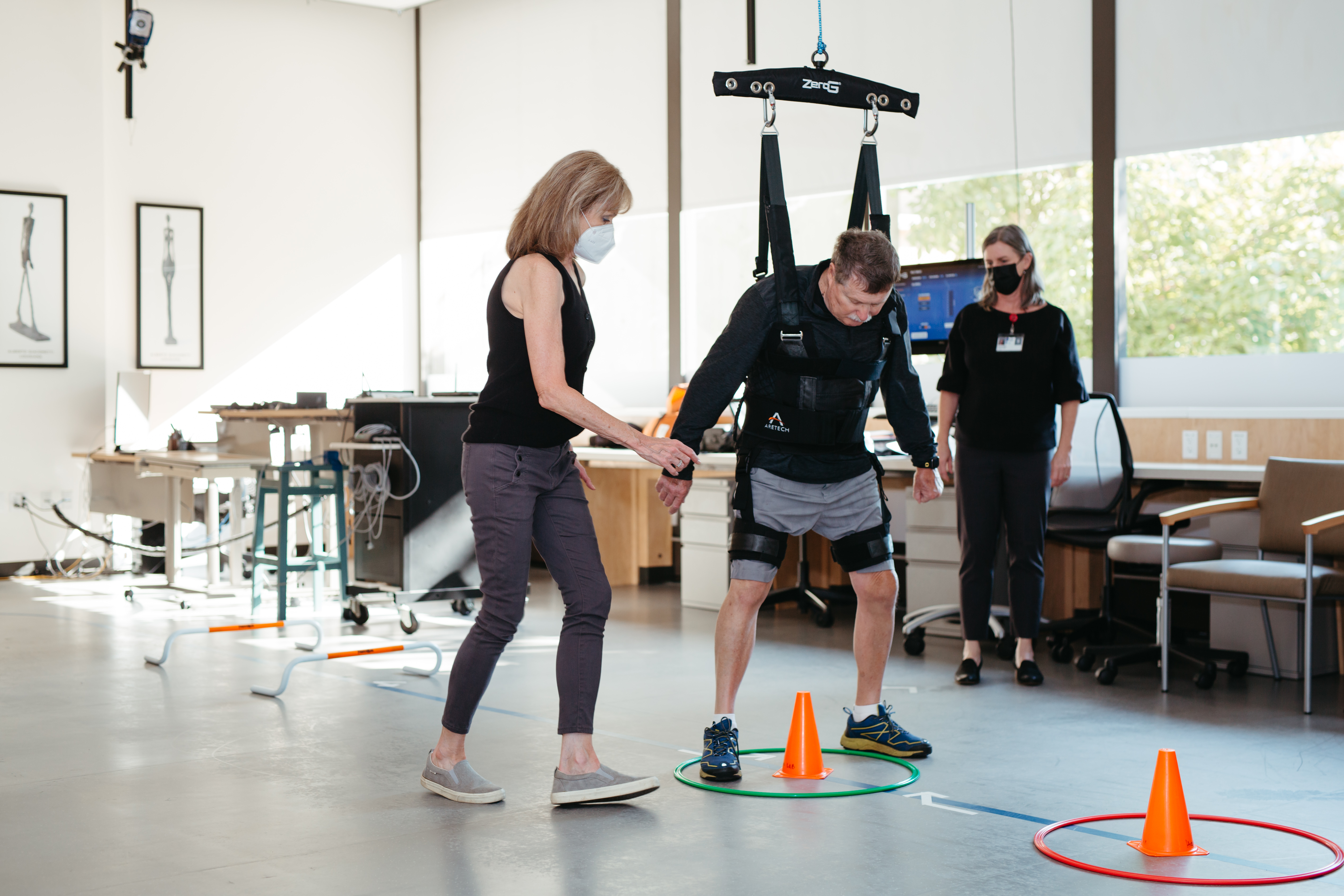 Patient performing turning exercise intervention