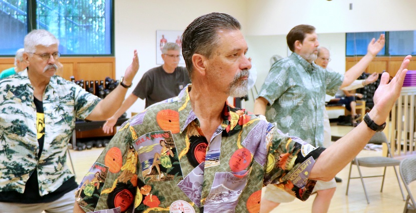 rial participant Bill Westmoreland takes part in a class in July 2019 at OHSU. The class is part of a NIH-funded clinical trial testing two types of exercise--tai chi versus strength training--as a means to prevent falls and injuries in men who've received anti-androgen therapy for prostate cancer. (OHSU/Joe Rojas-Burke)
