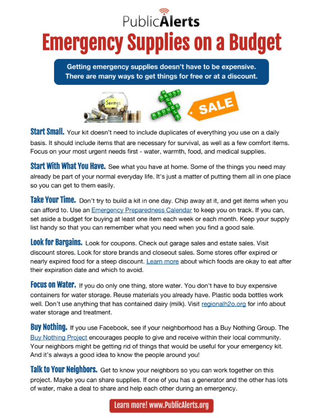 Public Alerts Supplies on a budget