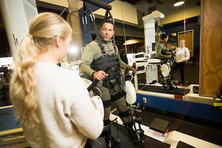 The Lokomat supports you and uses robotic legs to help you relearn to walk.