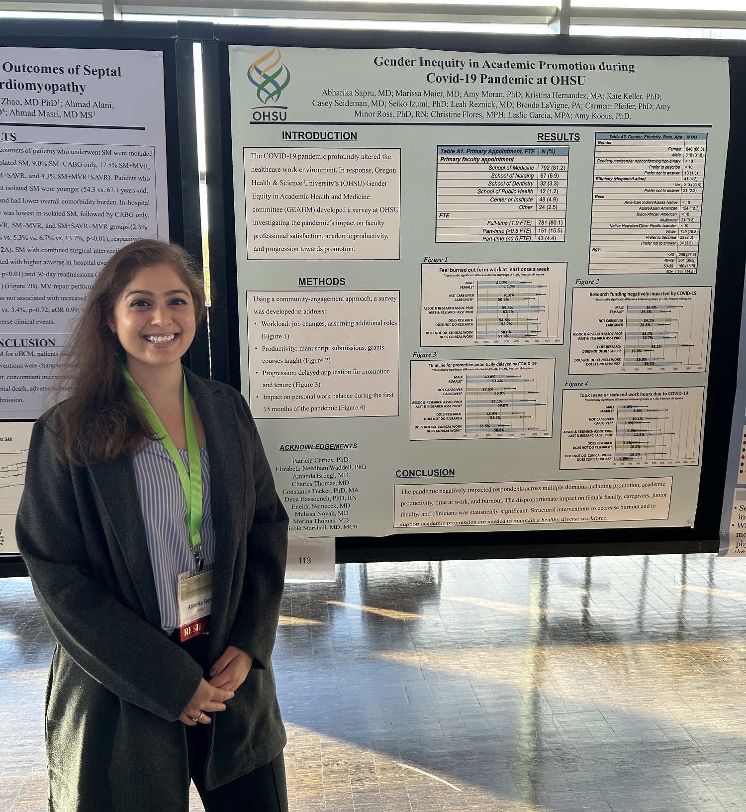 Trainee presenting research at conference.