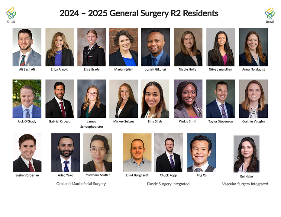 Roster of general surgery R2 residents for 2024-2025.