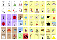 An example of one of USSAAC's emergency communication boards. It shows a number of different icons that can be used to describe aspects of a person's situation in an emergency.