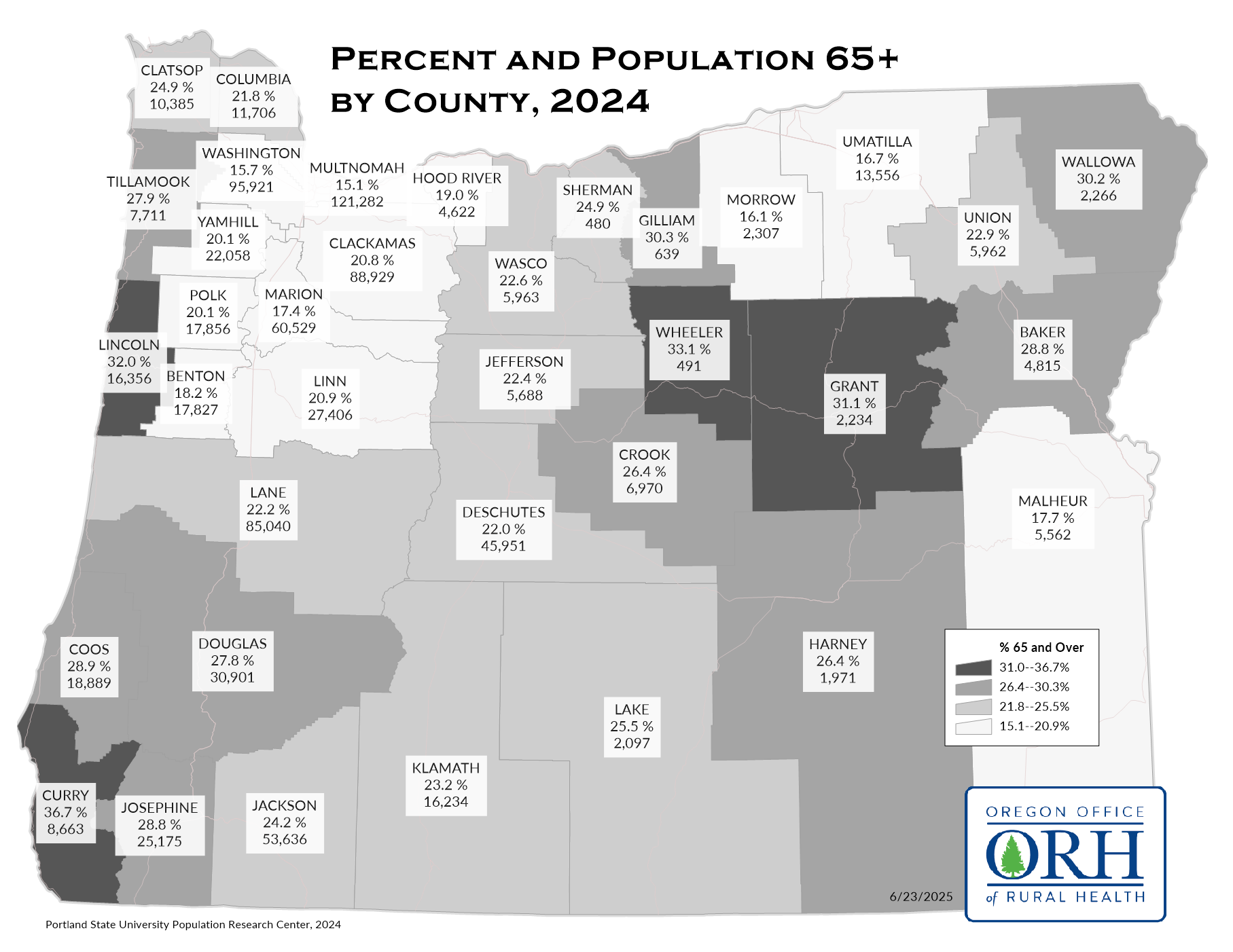 %65 and over by county map