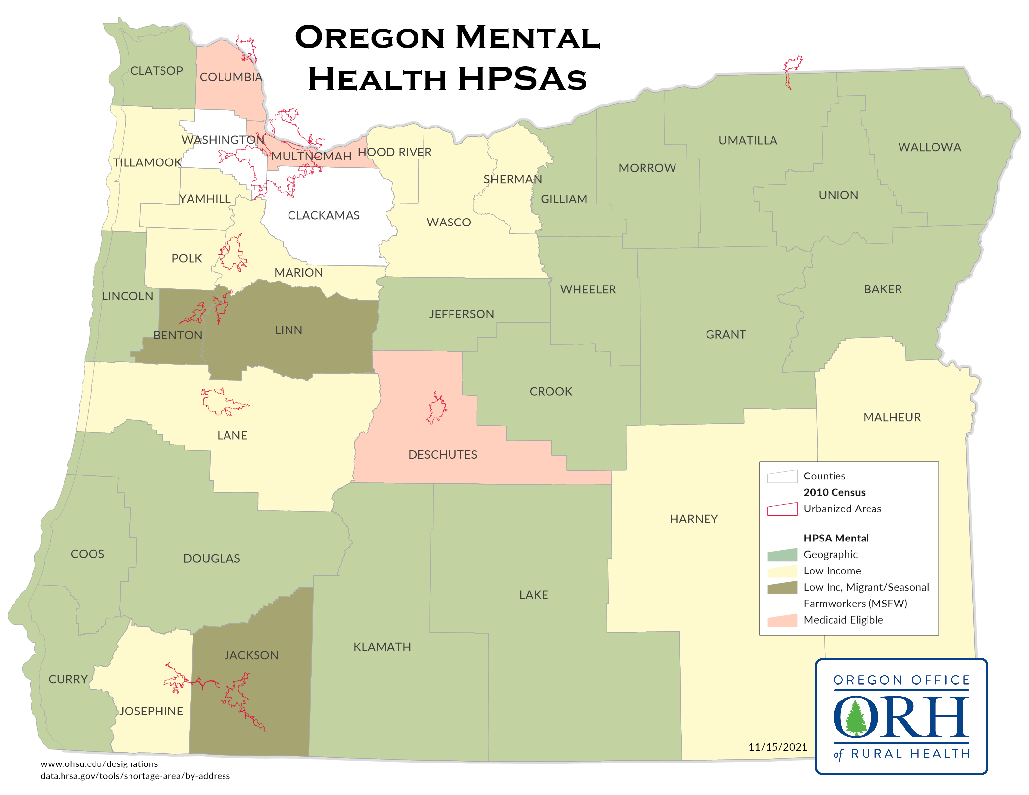 HPSA Mental Health Map