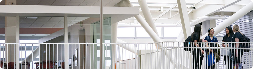 Students congregating in the Atrium