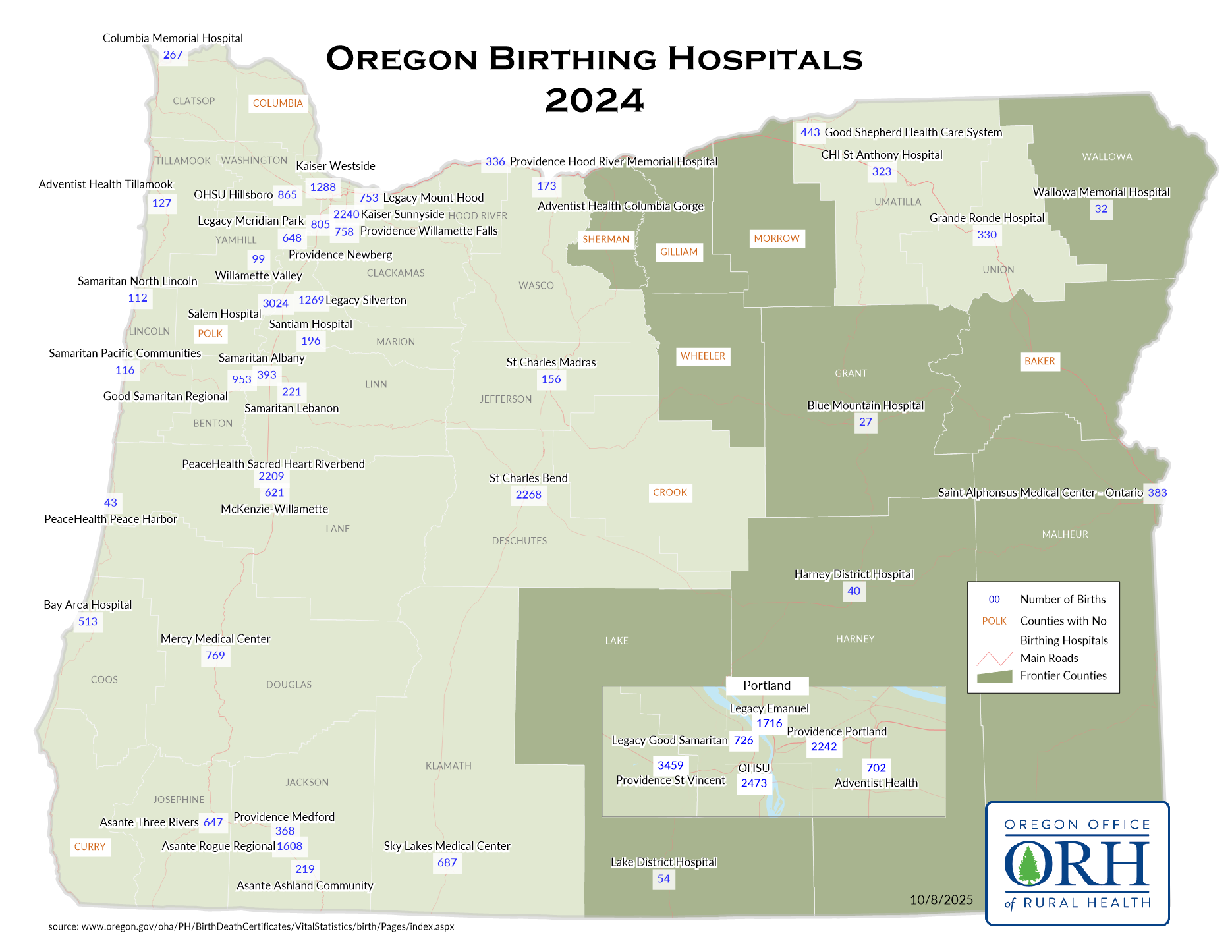 Oregon Hospital Births Map 