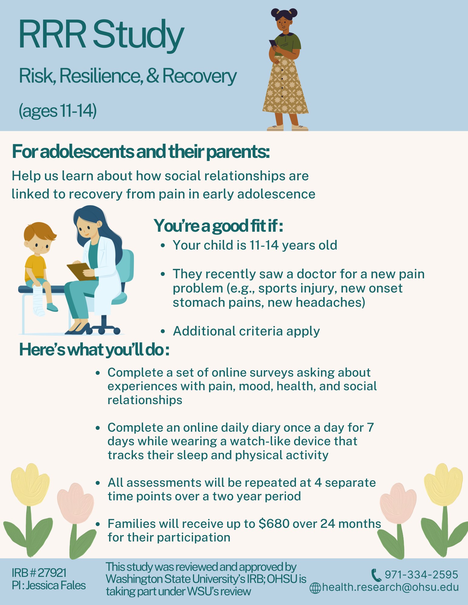 Study flyer graphic. All study details are provided in the text on the center page.